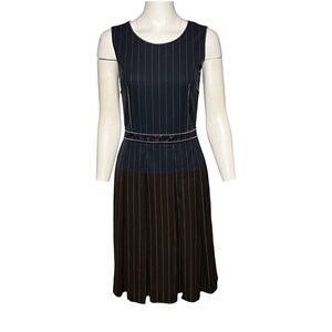 Sophie Theallet Wool Knee-length Dress Blue Pinstripe Pleated Skirt Size 6/38